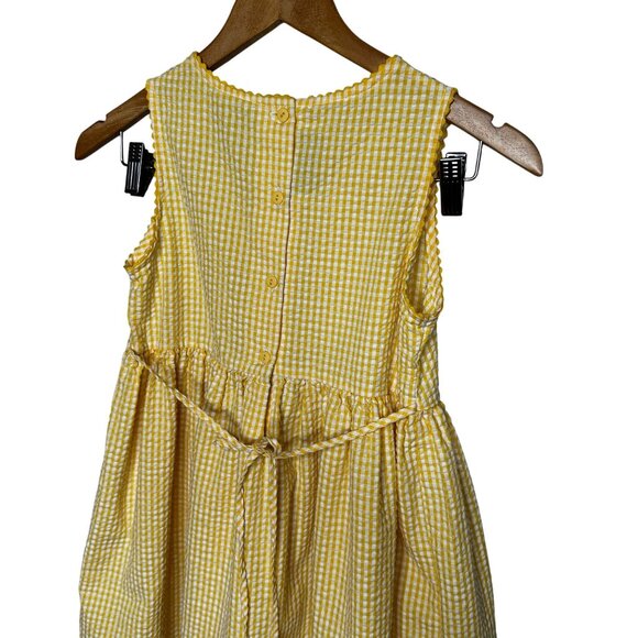 Vintage Youngland Yellow Dress Girls 10 Gingham Floral Embroidered Cottagecore - Picture 3 of 8